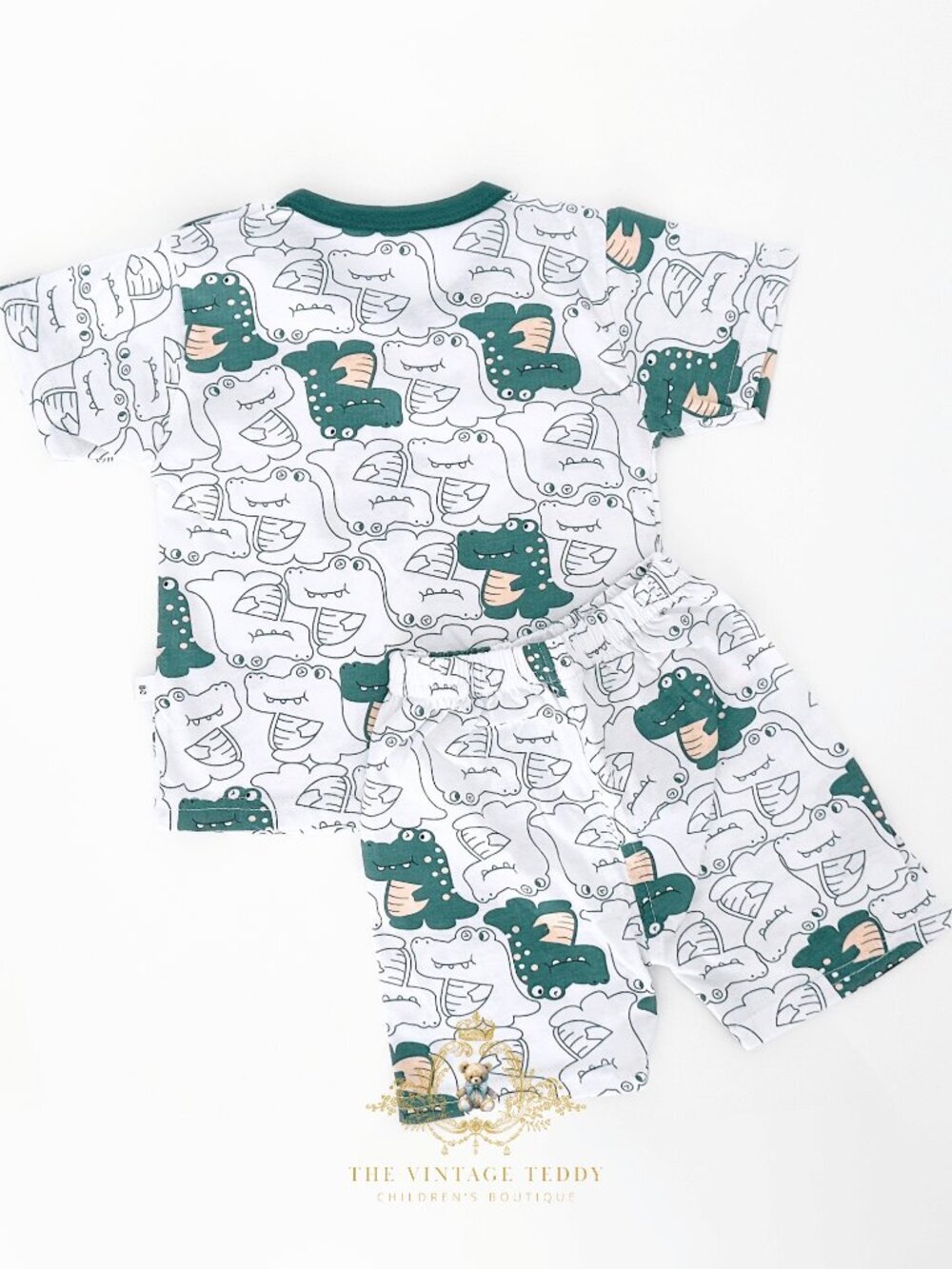 NWT Cute Boys Matching Set Kids T-shirt & Shorts 2-Piece Cotton Alligator 18-24M - Picture 2 of 2